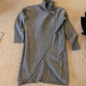 Long gray cowl neck sweater with split front